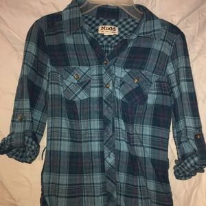 Blue flannel button up shirt